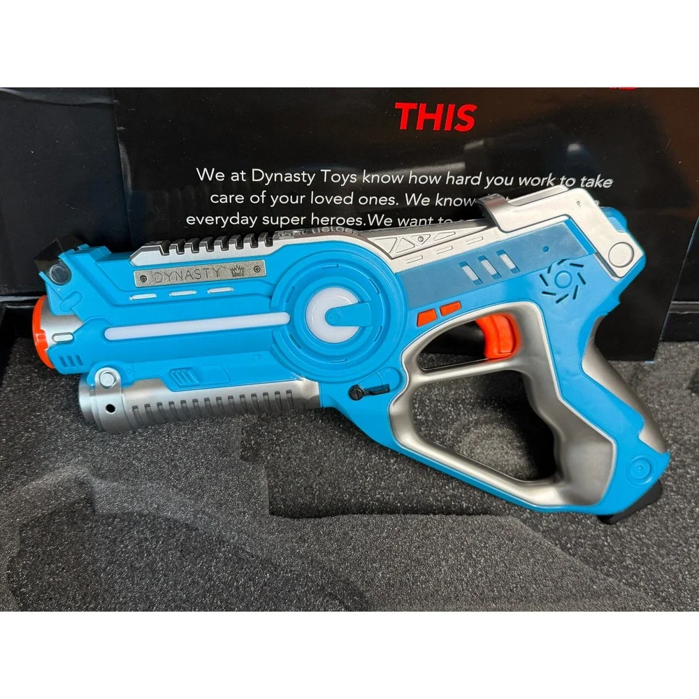Dynasty Toys Laser Tag Set: 2 Player Battle Blasters, Blue White w/Case, WORKS